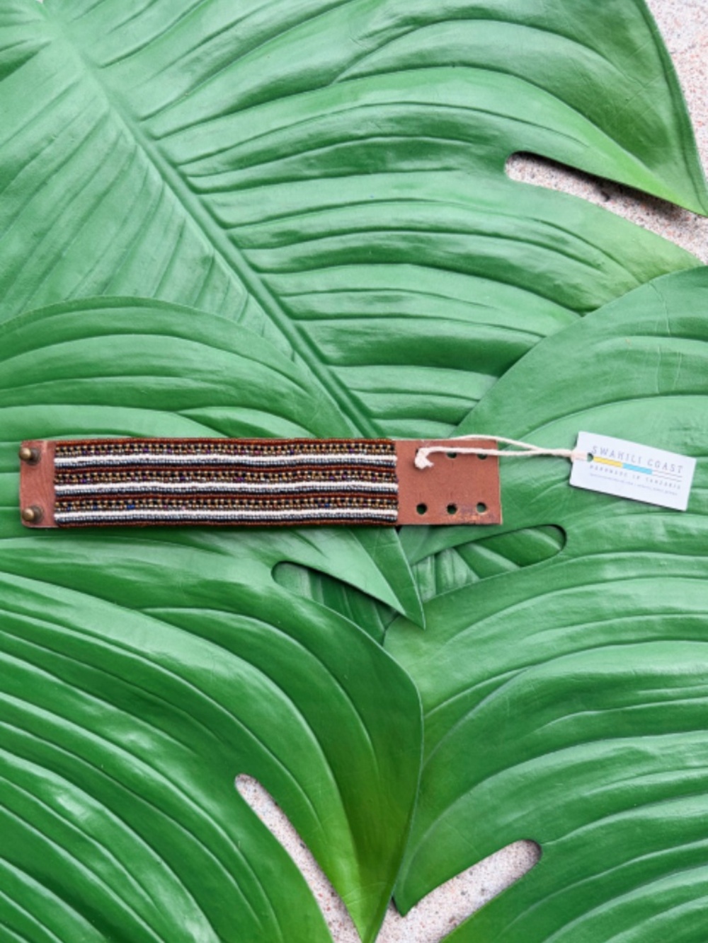 Swahili Coast Design Wide Neutral Beaded Cuff Bracelet